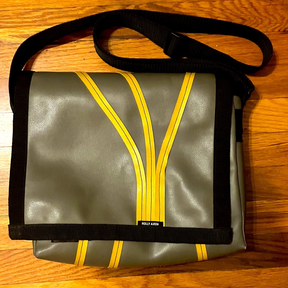 Holly Aiken recycled vinyl messenger bag